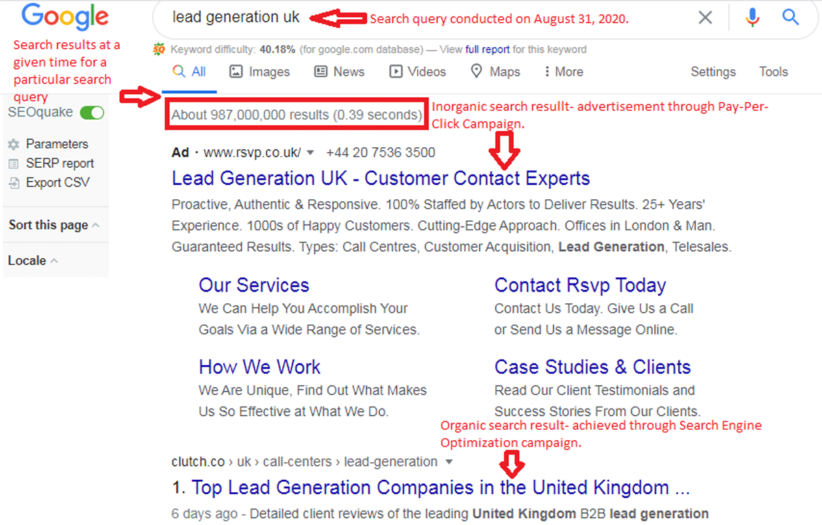 Search results sample for local SEO